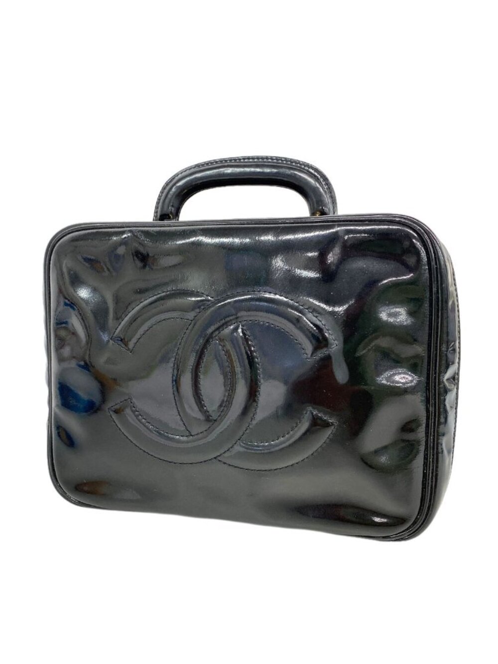 Chanel Vanity Bag Patent Leather Black Gold